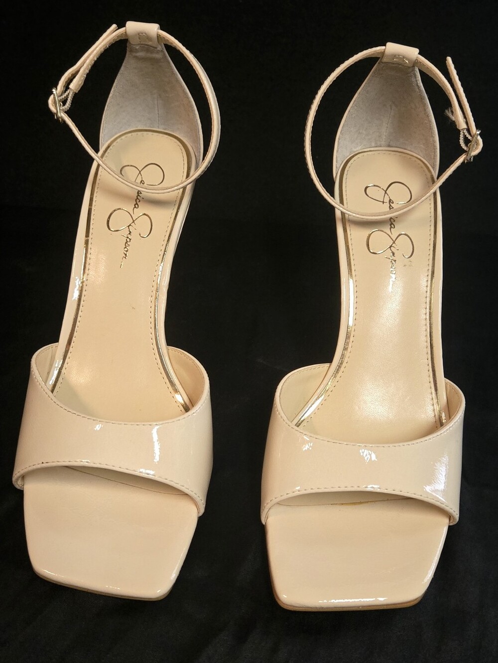 Jessica Simpson Blush Patent Wedge Sandals with Ankle Strap - Picture 4 of 8